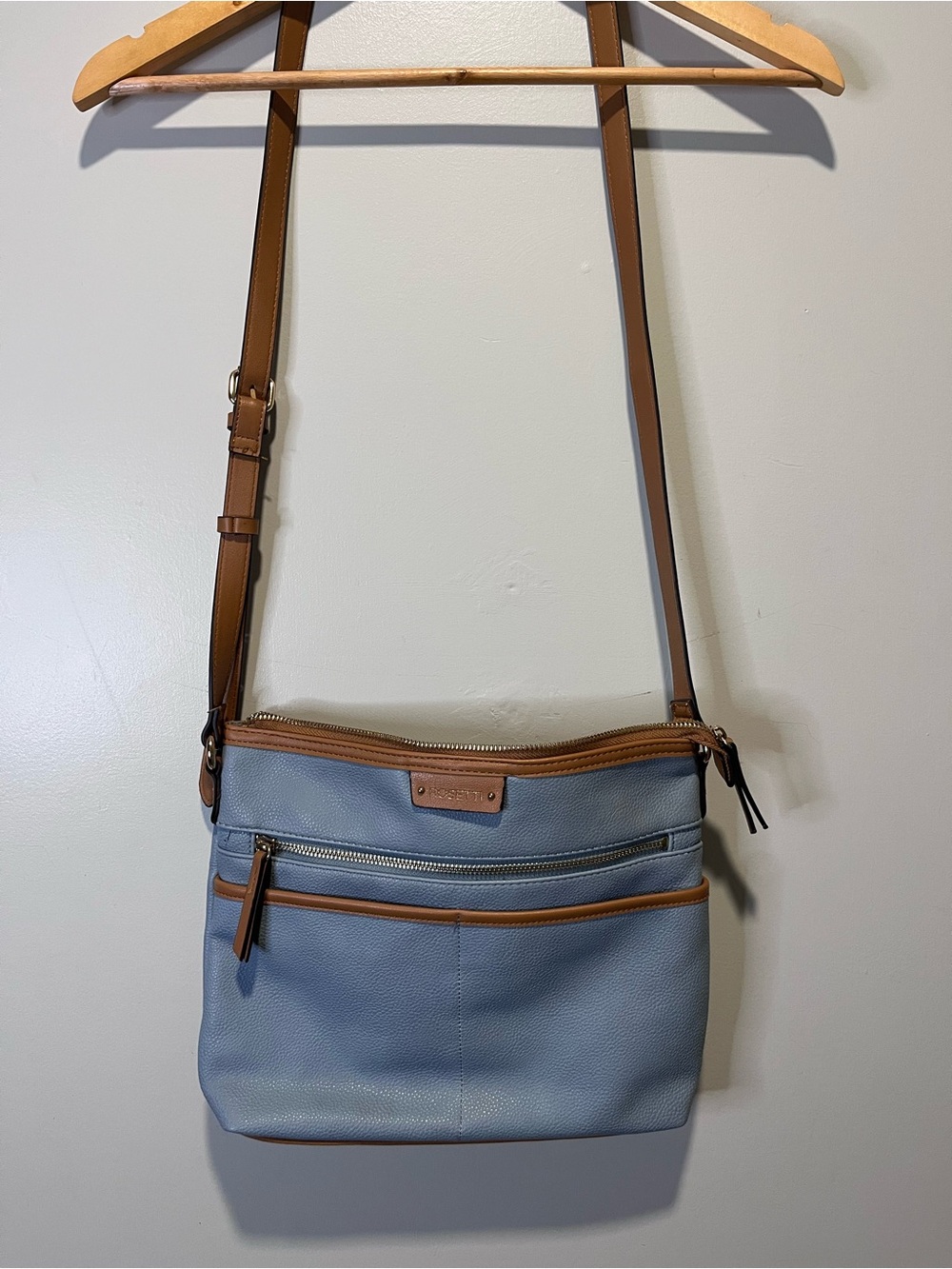 Rosetti Light Blue Crossbody Bag with Tan Trim